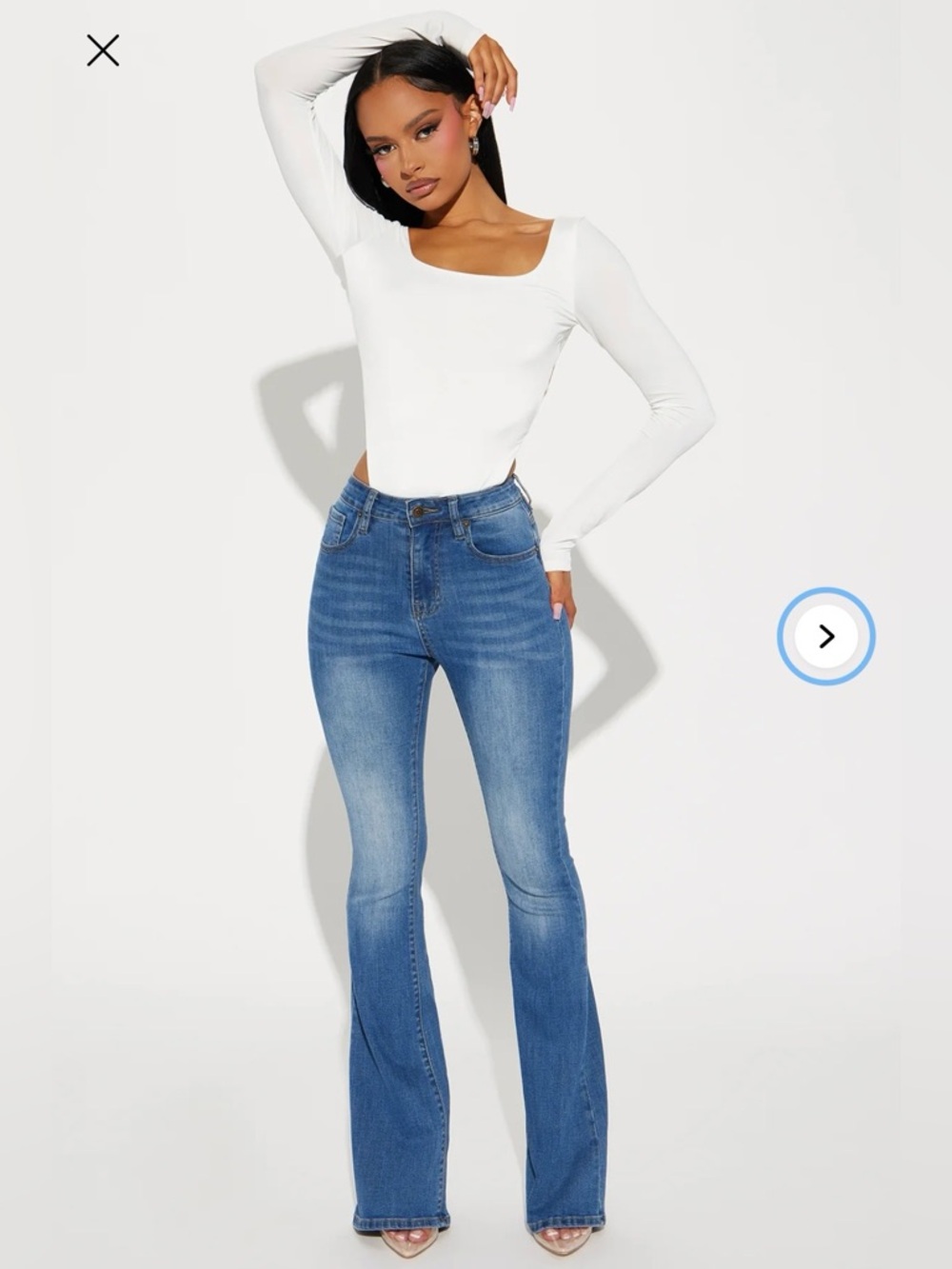 Fashion Nova High-Rise Flare Jeans in Blue Wash
